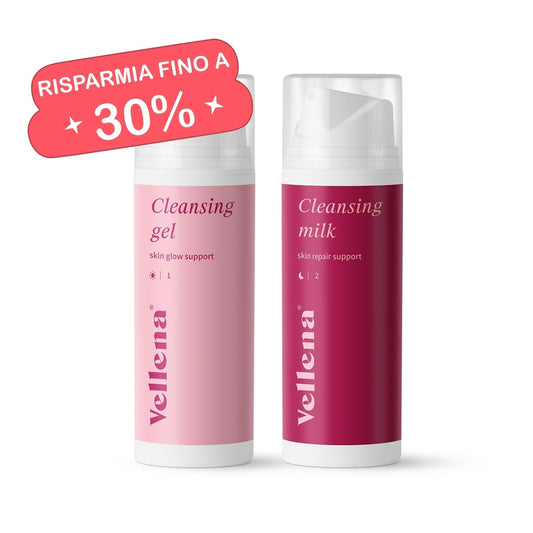 Pacchetto promozionale per la cura della pelle | Gel detergente Glow + Latte detergente Repair | Vellena